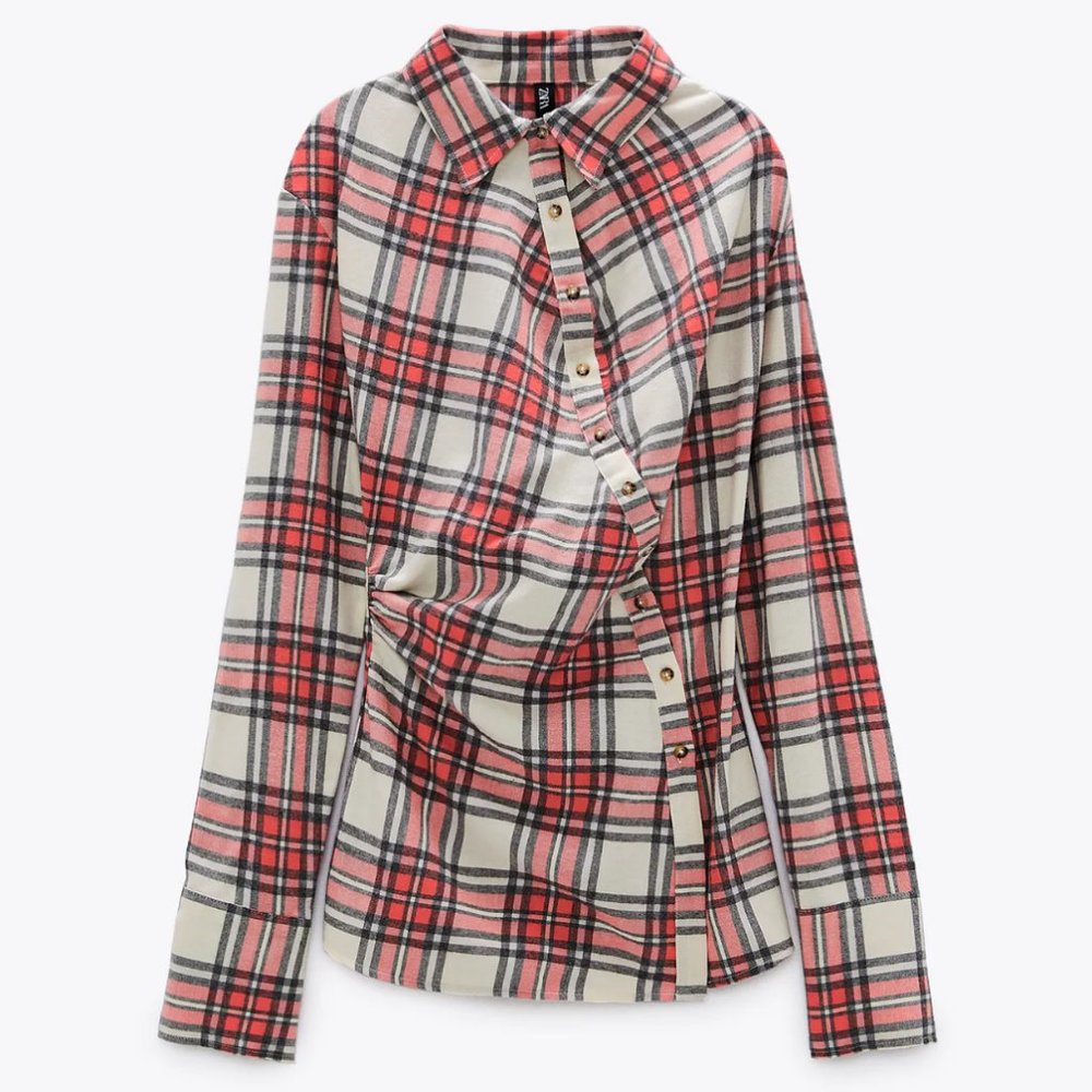 🔥MOVING SALE🔥New Zara PLAID Top Red Button UP XS